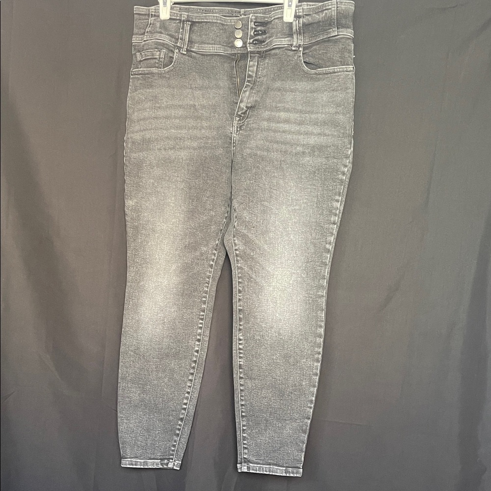 Lane Bryant Dark Charcoal High-Waisted Jeans with Button Detail